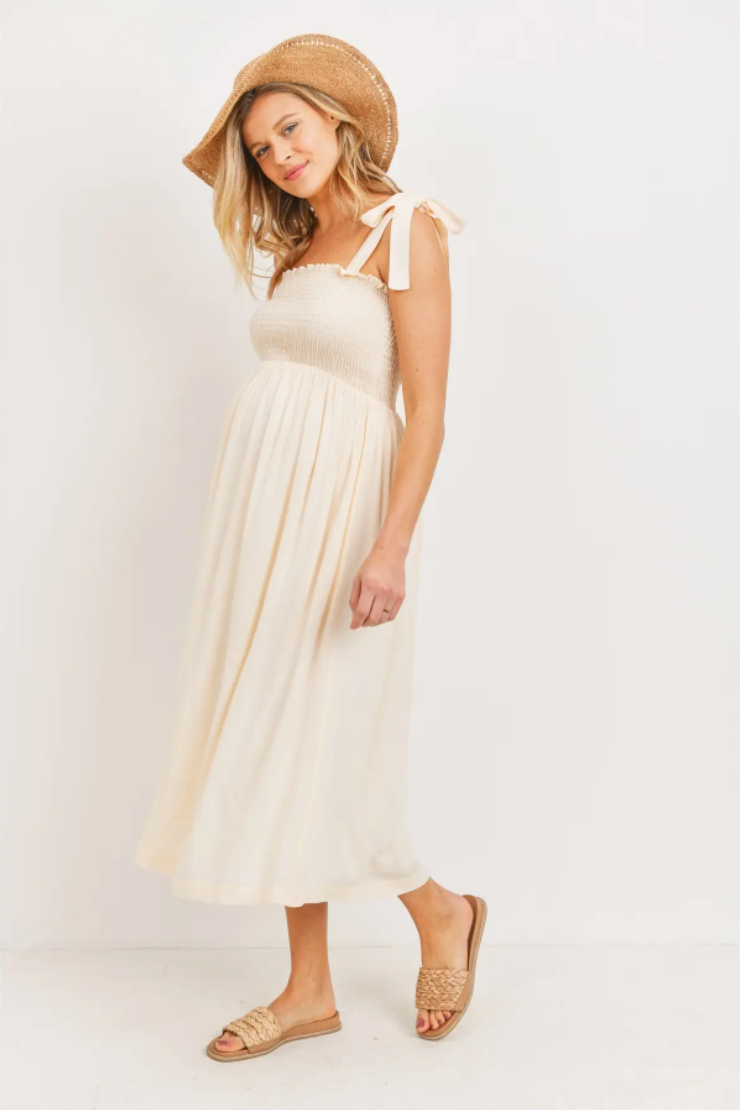 Shoulder Tie Midi Dress