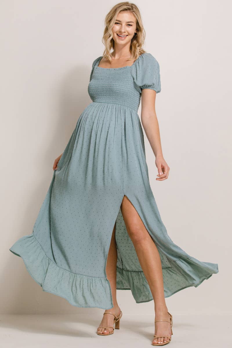 Rebecca Swiss Dot Puff Sleeve Maxi