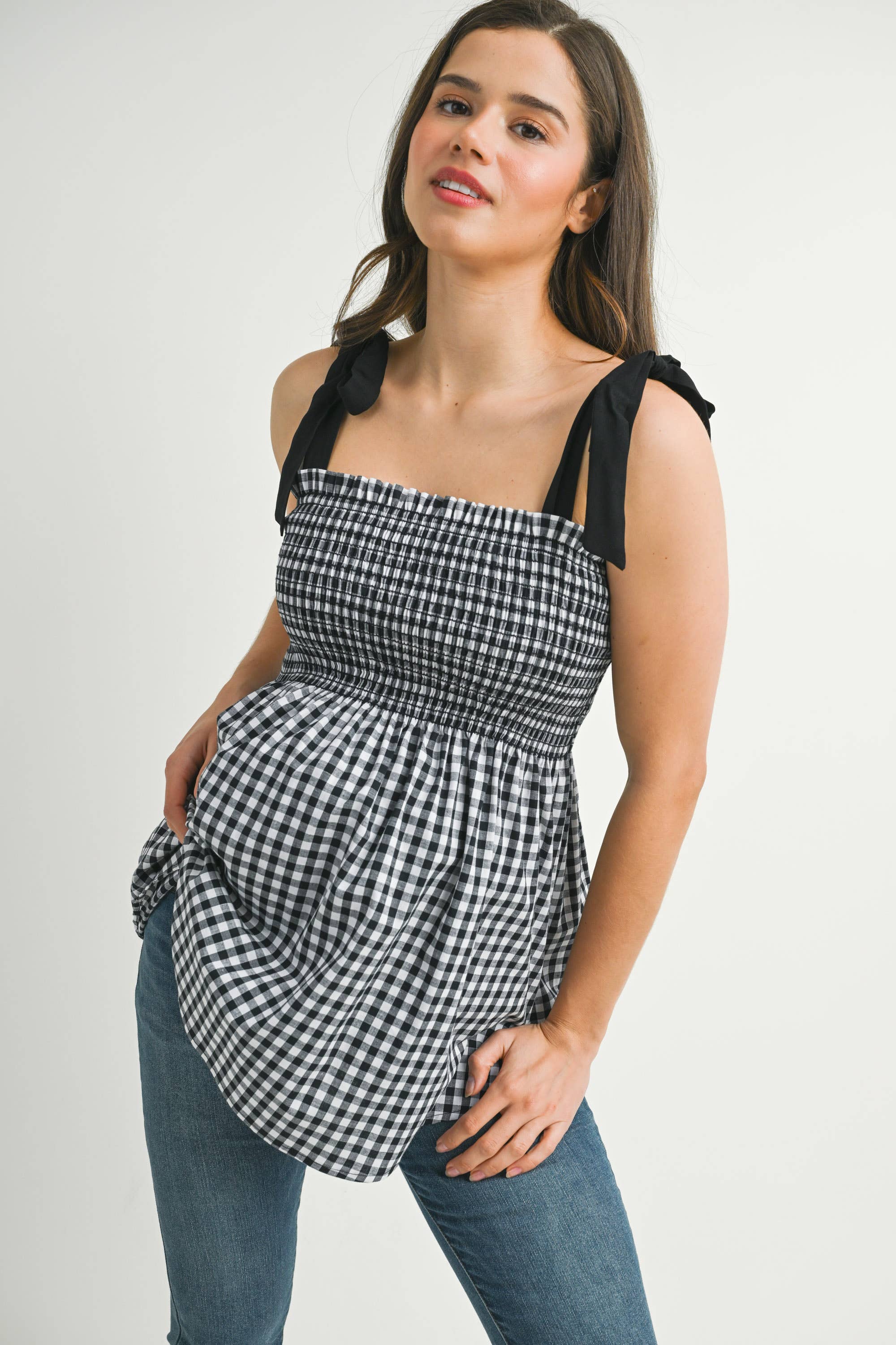 Lorna Gingham Babydoll Tank Top